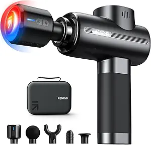 "RENPHO percussion massage gun with 12mm amplitude and LED display"