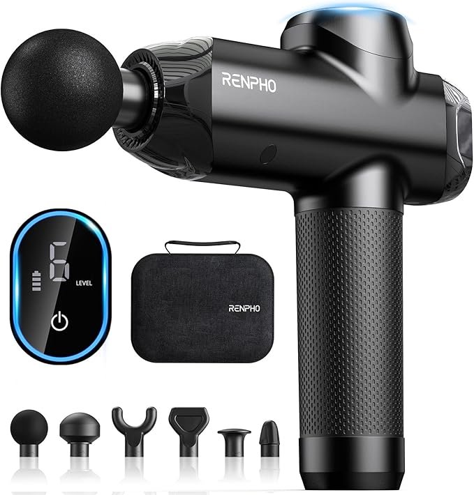 a black device with a round device massage gun