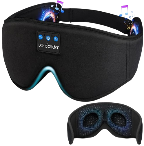 Woman wearing LC-dolida sleeping headphones and Bluetooth sleep mask in bed
