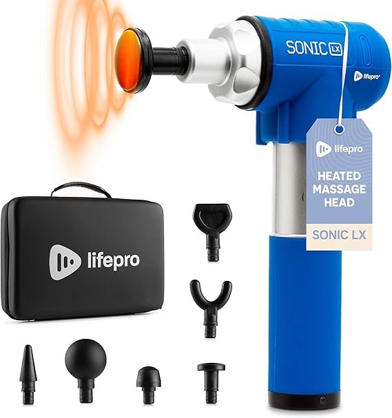 a massage gun with its head and its case