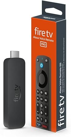 Like-new Amazon Fire TV Stick HD with Alexa voice remote, showing TV controls and streaming apps like Netflix and Prime Video on smart TV"