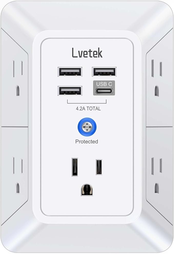 Top 5 best surge protectors wall charger with USB, USB-C ports and 3-sided 5 outlet design – compact QINLIANF power extender 2025