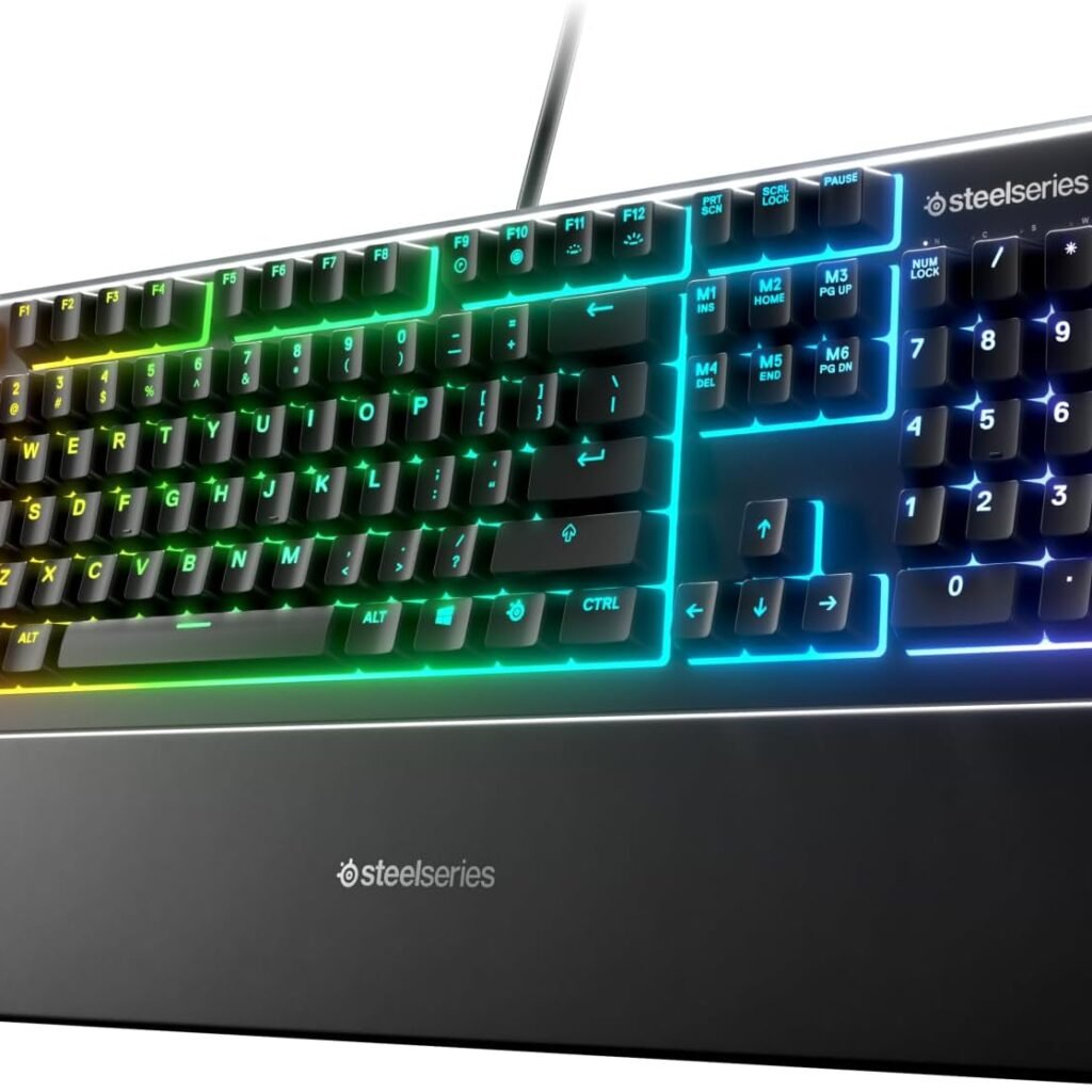 Best gaming keyboard under $50 Razer Ornata V3 X Gaming Keyboard with low-profile keys, Chroma RGB lighting, ergonomic wrist rest, and spill-resistant design.