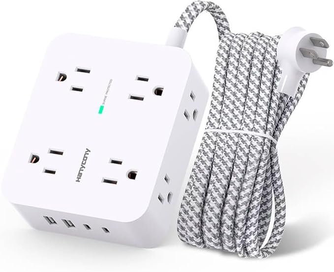 Top 5 best surge protectors power strip with 8 AC outlets, 4 USB ports, 5Ft braided cord, USB-C support, and flat plug for wall mount – HANYCONY