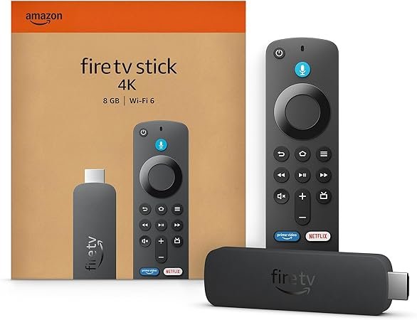 Amazon Fire TV Stick 4K 2025 model with Alexa voice remote, showing streaming apps like Netflix, Prime Video, and Live TV interface on a smart TV screen"