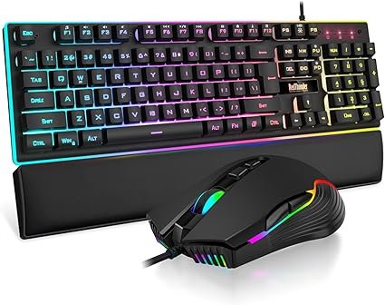 "RedThunder K10 wired RGB gaming keyboard and mouse combo with wrist rest"