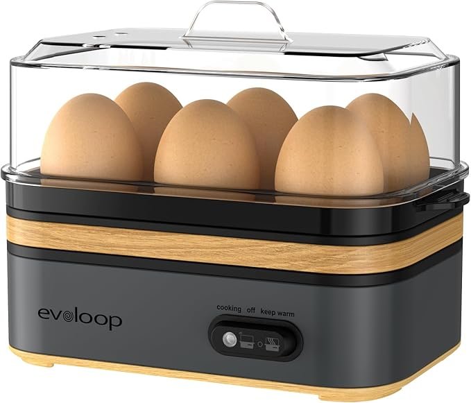 Evoloop Rapid Egg Cooker – best egg boiler for fast, healthy breakfasts with 6-egg capacity, poaching tray, and auto shut-off feature