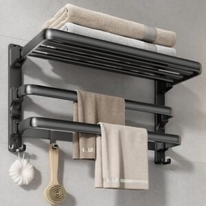 VOLDRA Towel Rack with two bars and seven hooks in modern bathroom"
