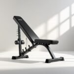 “Yoleo Adjustable Weight Bench in black with incline, decline, and flat positions, foldable and quick-adjust design, sturdy steel frame for full-body home workouts, photographed on white background, realistic gym equipment.”