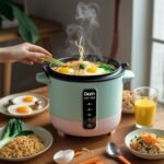 Dezin Hot Pot Electric Upgraded, Non-Stick Sauté Pan, Rapid Noodles Electric Pot, 1.5L Mini Portable Hot Pot for Steak, Egg, Fried Rice, Ramen, Oatmeal, Soup with Power Adjustment