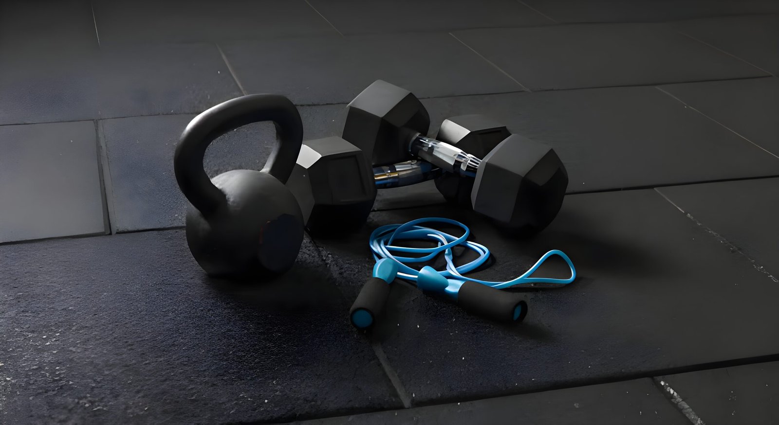 “Hero banner image showing a collection of modern health and fitness gadgets including smartwatch, earbuds, smart scale, resistance bands, jump rope, and fitness equipment on a clean minimal background.”